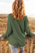 Henley Button Placket Side Slit Drop Shoulder Pullover Knit Sweater